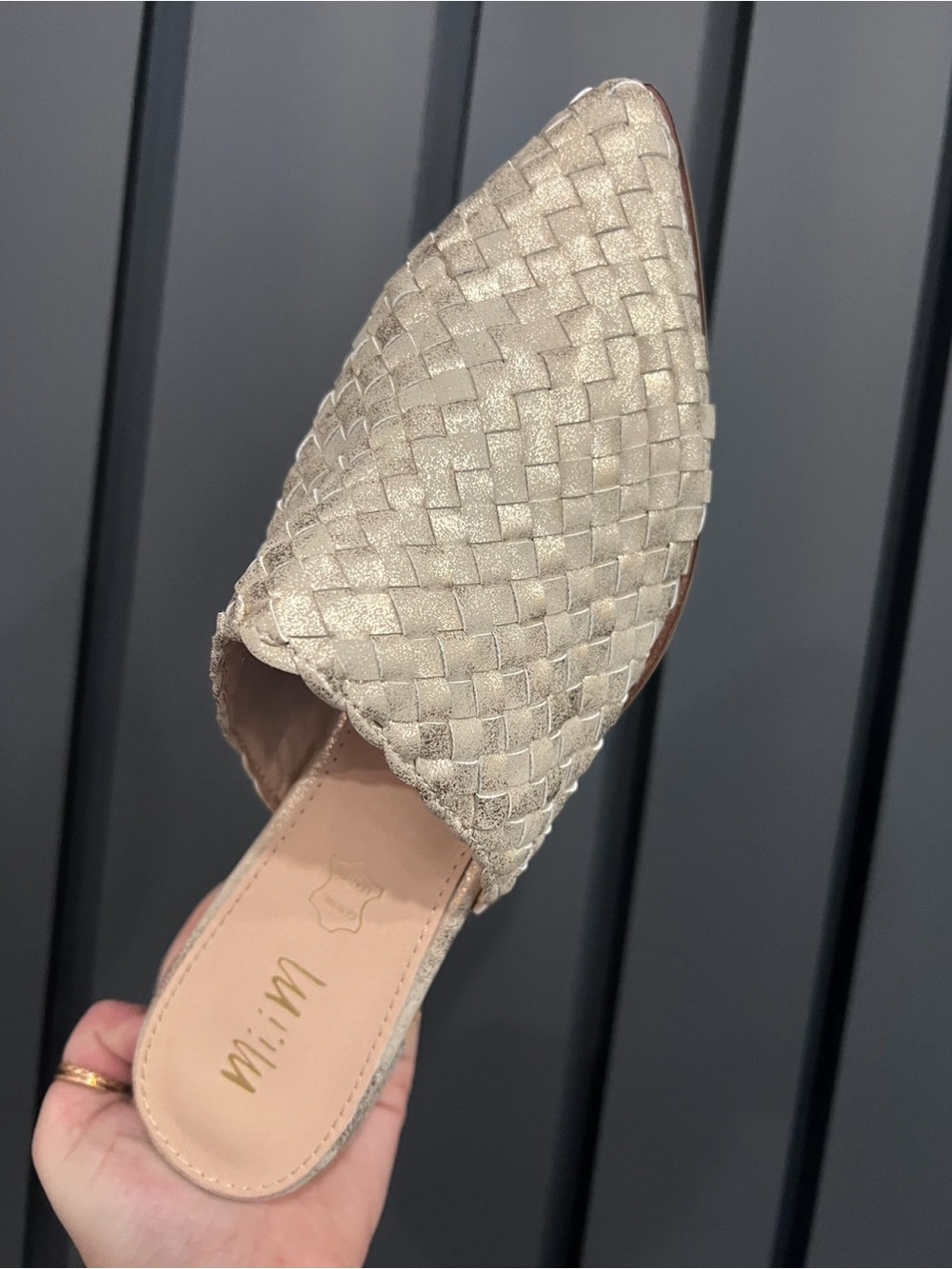 Mi.iM Woven Metallic Champagne Pointed-Toe Mule